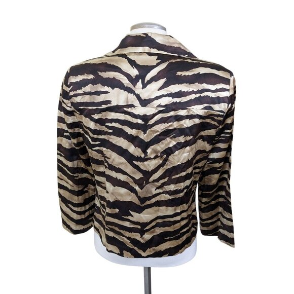 Vintage Talbots Silk Blend Blouse Womens 10 Brown Animal Print Long Sleeve Crop - Picture 5 of 8